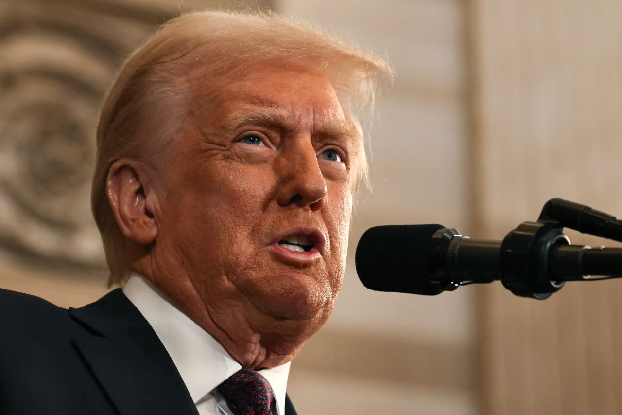 President Donald Trump delivers his inaugural address at the Capitol on Monday.