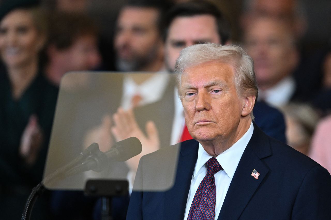 President Donald Trump delivers his inaugural address at the Capitol on Monday.