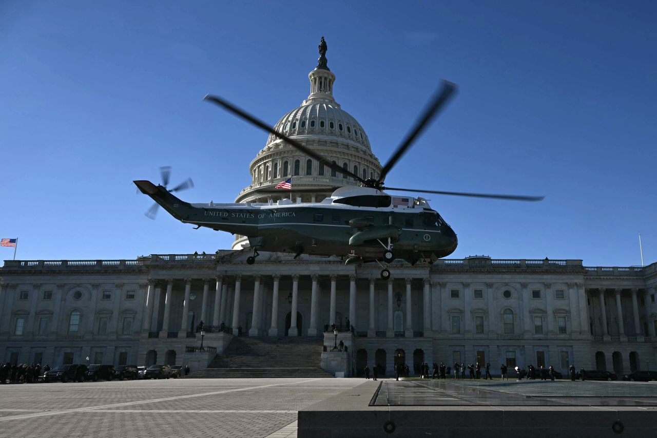 Former President Joe Biden and former first lady Jill Biden depart from the Capitol on Monday.