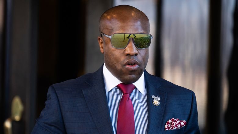 Rep. Wesley Hunt leaves a meeting of the House Republican Conference at the Capitol Hill Club in January.