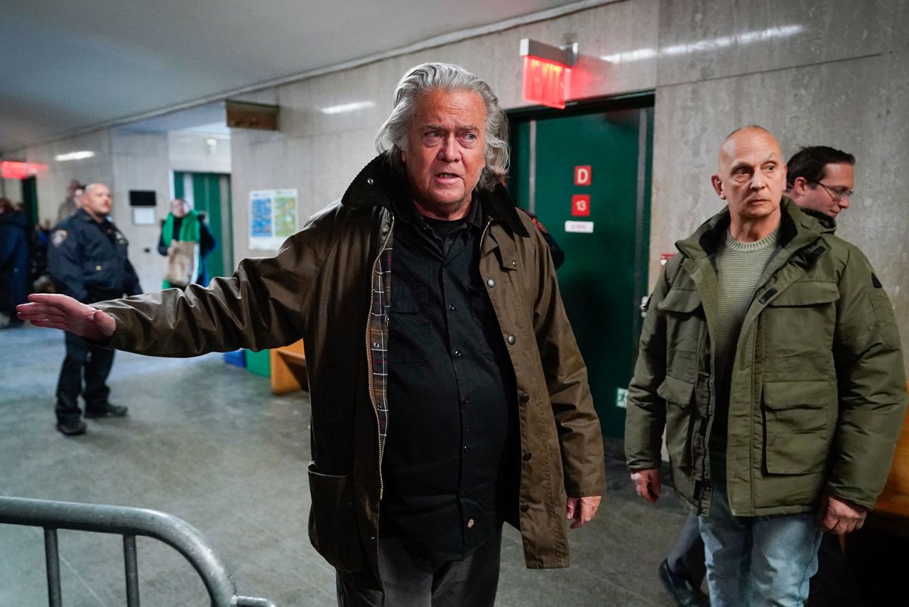 Steve Bannon arrives for a pre-trial conference hearing in his fraud case stemming from a fundraising effort to build a border wall, at New York Criminal Court in Manhattan on January 22.