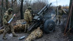 Ukrainian soldiers use American artillery equipment on Ukraine's northeastern frontline with Russia in January 2025.