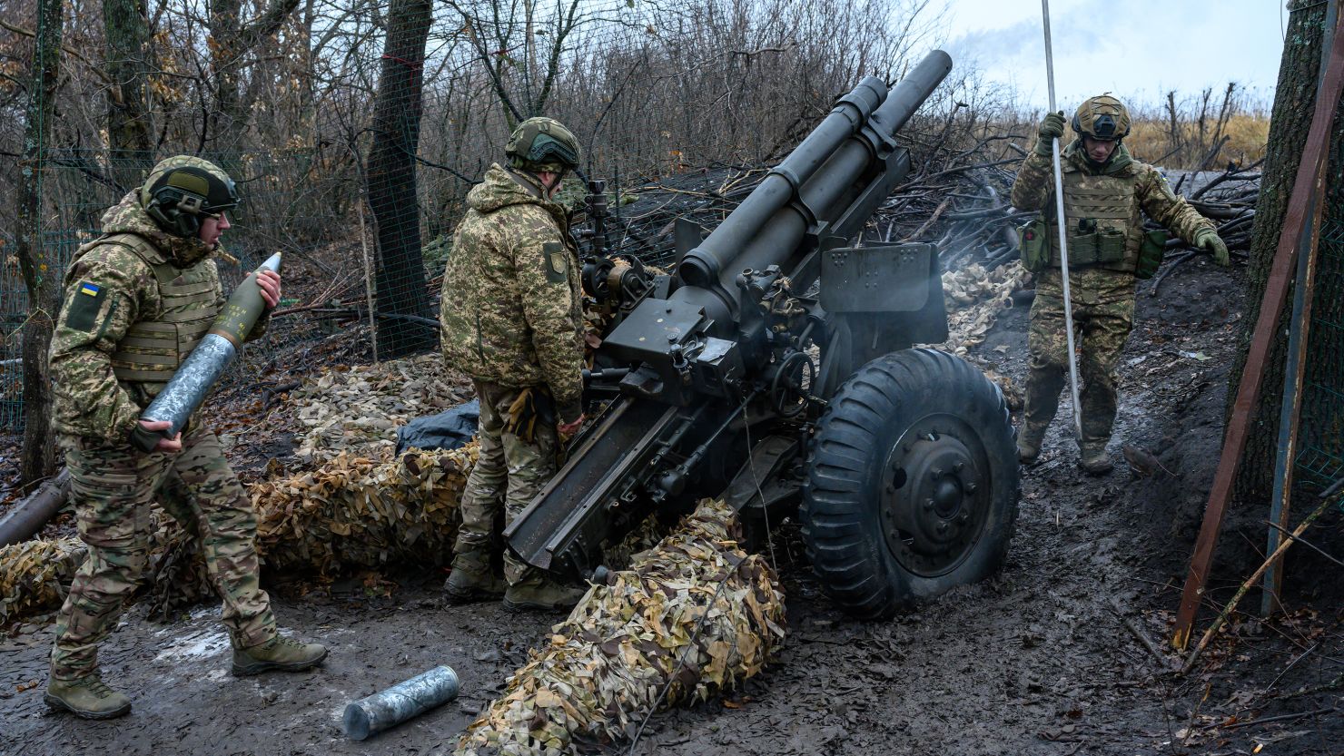 Ukrainian soldiers use American artillery equipment on Ukraine's northeastern frontline with Russia in January 2025.