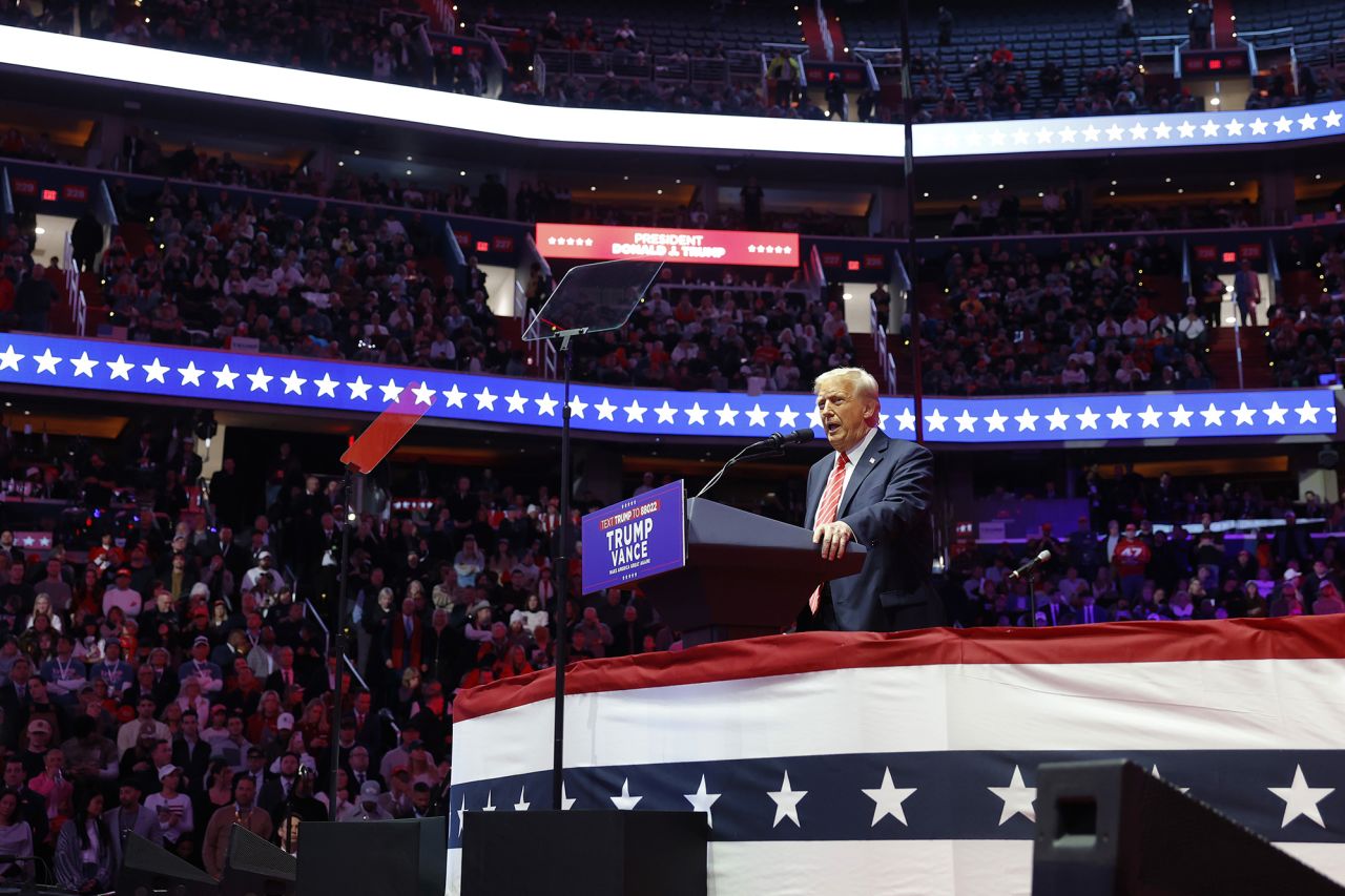 President-Elect Donald Trump speaks at his victory rally at the Capital One Arena in Washington, D.C., on Sunday.