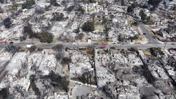 An aerial view of homes that burned in the Eaton Fire on January 19 in Altadena, California.