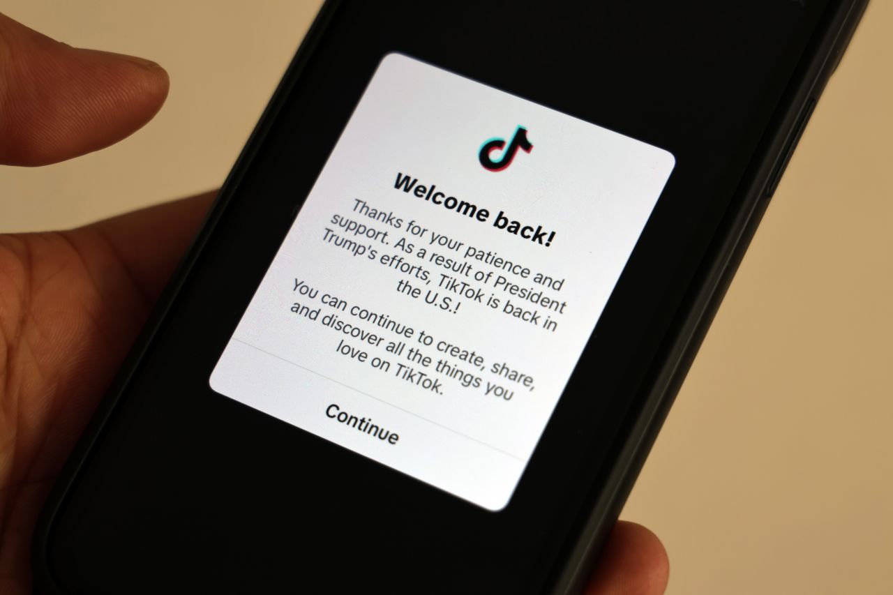 A smartphone displays a popup message on the social media platform TikTok on Monday.