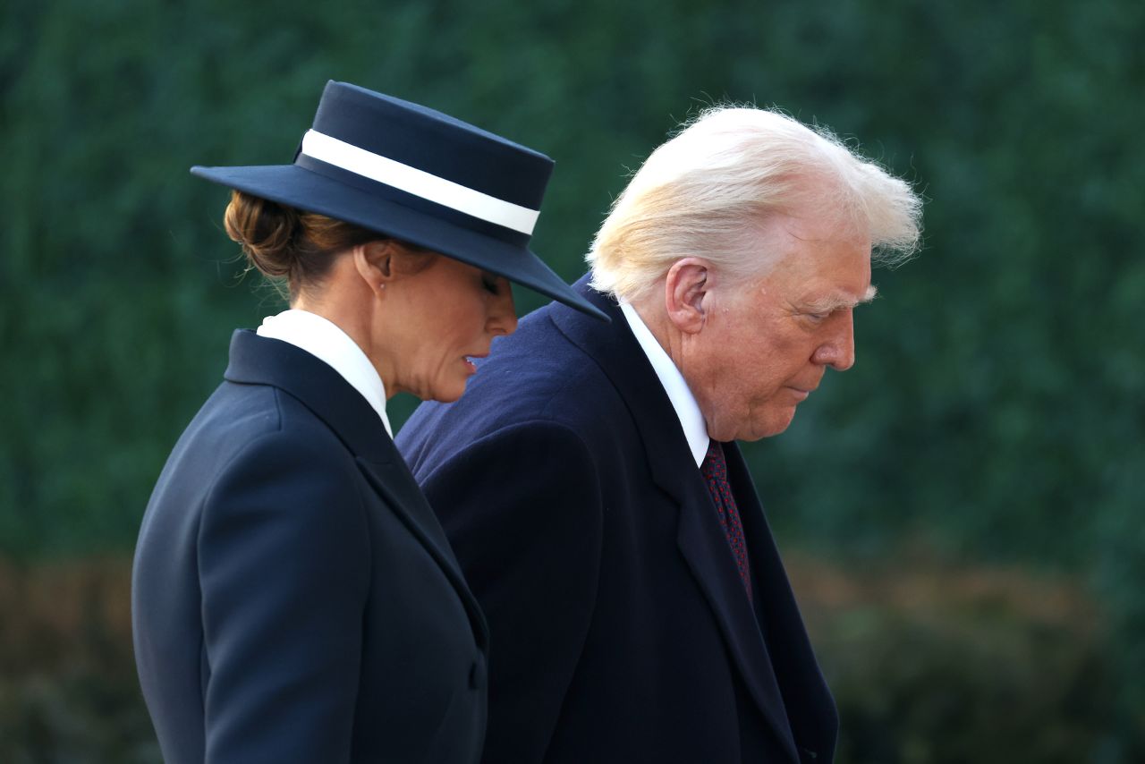 Melania Trump and President-elect Donald Trump arrive for services at St. John's Church in Washington, DC on Monday.