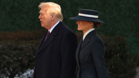 Melania Trump and U.S. President-elect Donald Trump leave after services at St. John's Church as part of Inauguration ceremonies on January 20, 2025 in Washington, DC. Donald Trump takes office for his second term as the 47th president of the United States.