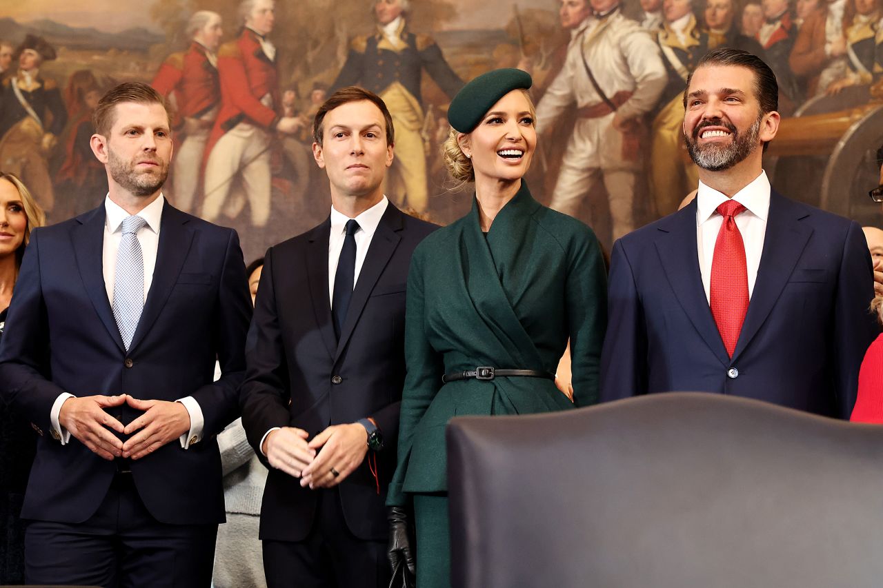 Eric Trump, Jared Kushner, Ivanka Trump and Donald Trump Jr. arrive at the Capitol on Monday.