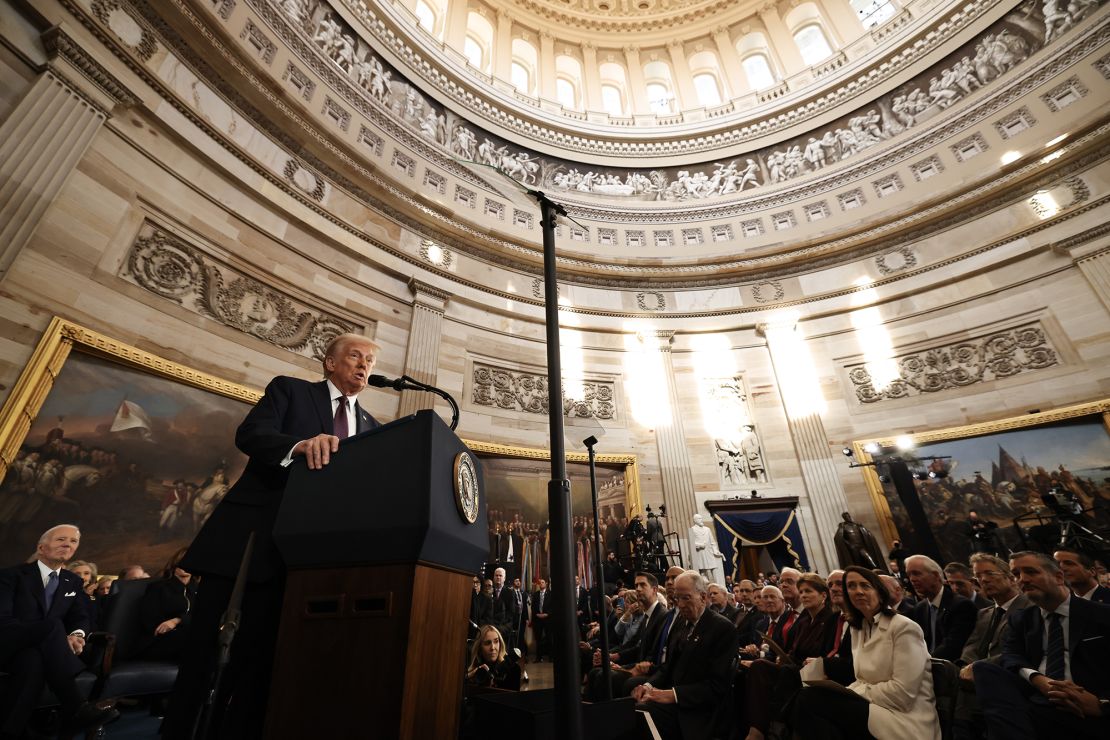 President Donald Trump speaks during inauguration ceremonies as he takes office for his second term.