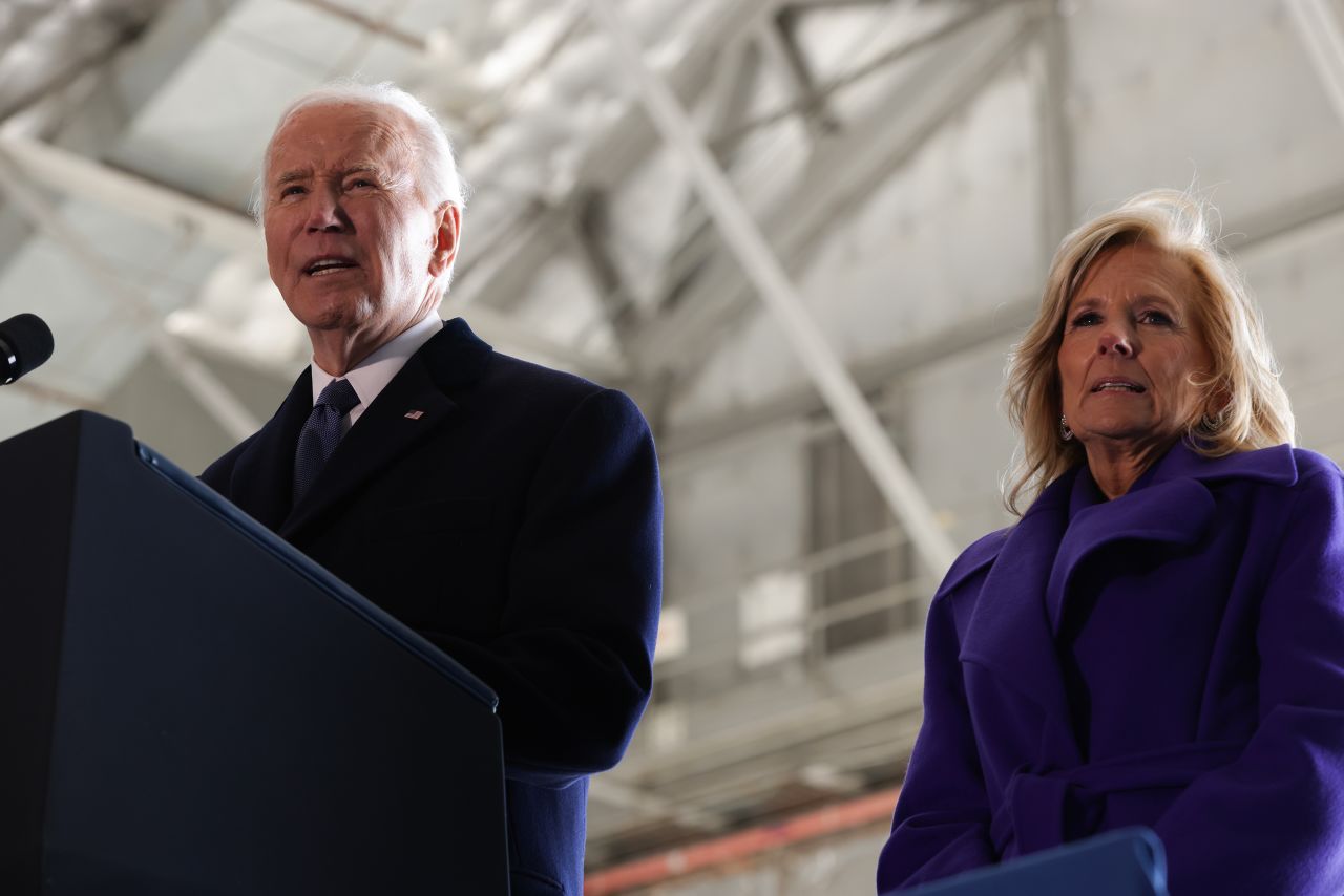 Former President Joe Biden speaks at Joint Base Andrews following inauguration ceremonies on Monday.