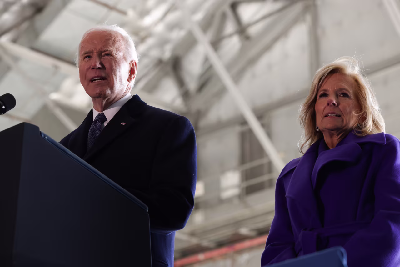 Former President Joe Biden speaks at Joint Base Andrews, following President Donald Trump's inauguration ceremonies on January 20.