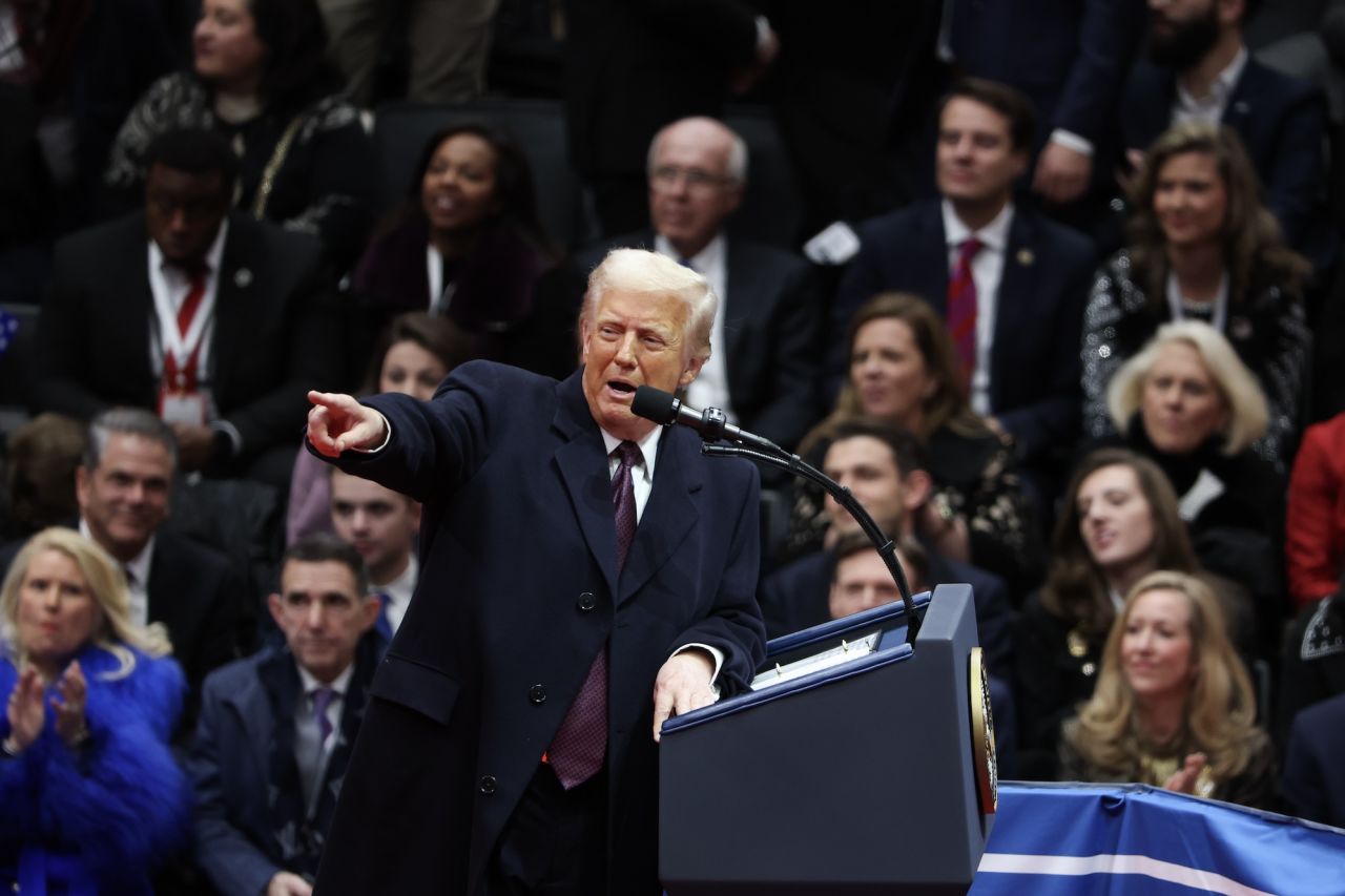 President Donald Trump speaks at Capital One Arena on Monday.