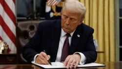 WASHINGTON, DC - JANUARY 20: President Donald Trump signs executive orders in the Oval Office of the White House on January 20, 2025 in Washington, DC.  Trump takes office for his second term as the 47th president of the United States. (Photo by Anna Moneymaker/Getty Images)