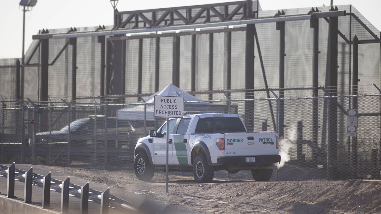 Border Patrol and law enforcement vehicles gather near the border wall at the U.S.-Mexico border in El Paso, Texas on January 24, 2025.