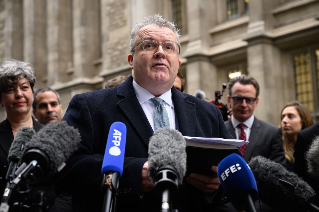 Former Labour deputy leader Tom Watson speaks to the media outside London's High Court on Wednesday.