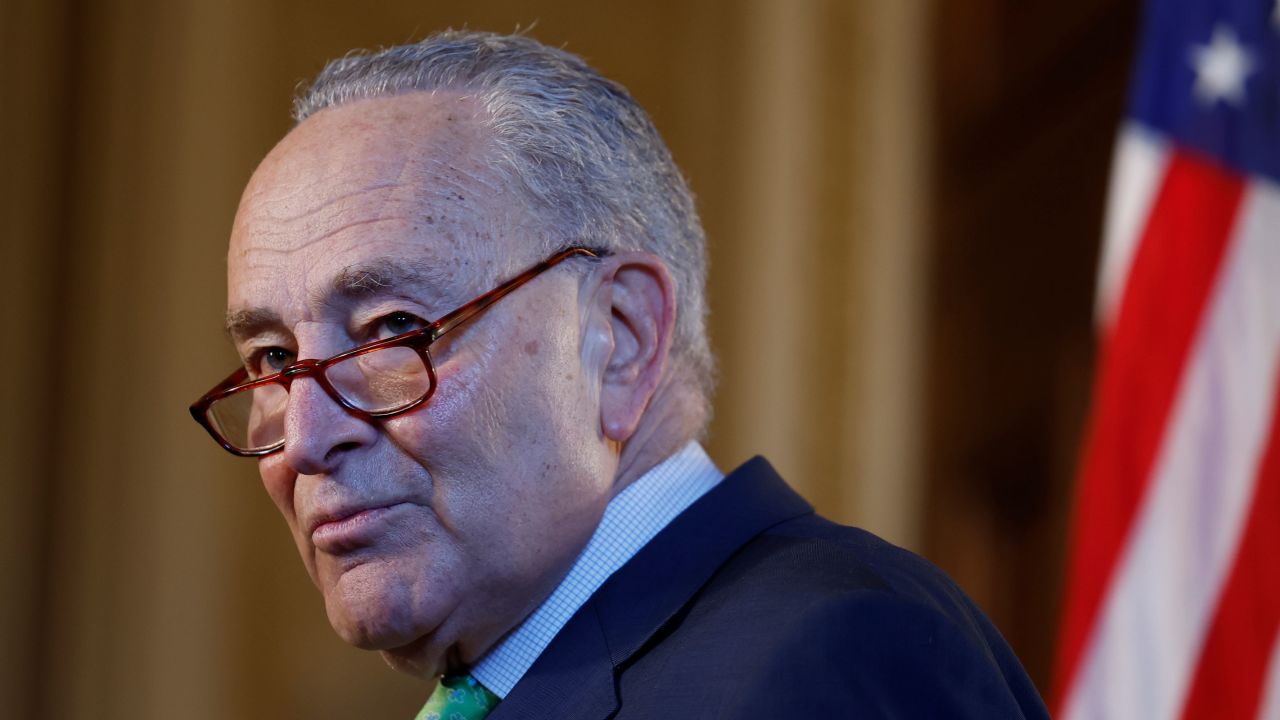 Senate Minority Leader Chuck Schumer speaks during a news conference at the Capitol on January 22, in Washington, DC.