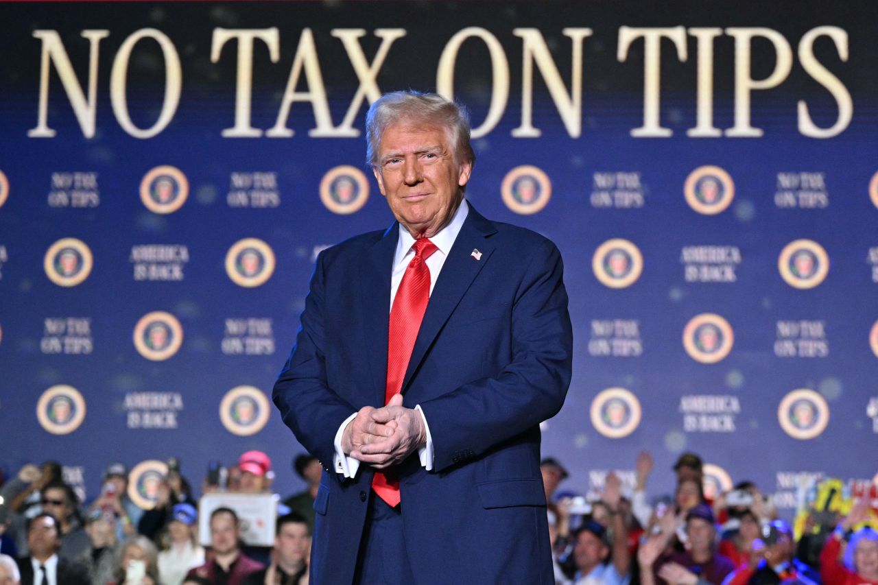 US President Donald Trump arrives to speak on his policy to end tax on tips in Las Vegas, Nevada, on January 25, 2025. After visits to disaster sites in North Carolina and California, the Vegas stop is more of a feel-good victory lap, as he lays out his plans to exclude tips from federal taxes -- an enormously popular move in a city built on the hospitality industry. (Photo by Mandel NGAN / AFP) (Photo by MANDEL NGAN/AFP via Getty Images)