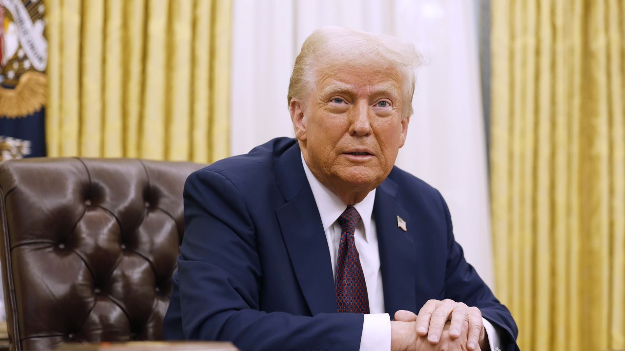 WASHINGTON, DC - JANUARY 23: U.S. President Donald Trump speaks to reporters after g a series of executive orders in the Oval Office of the White House on January 23, 2025 in Washington, DC. Trump signed a range of executive orders pertaining to issues including crypto currency, Artificial Intelligence, and clemency for anti-abortion activists. (Photo by Anna Moneymaker/Getty Images)
