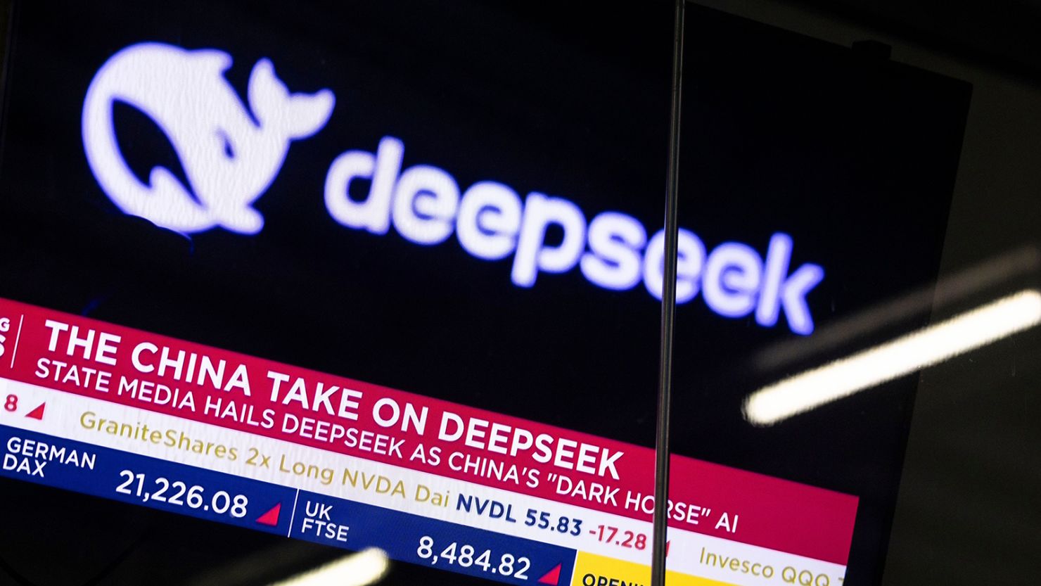 DeepSeek news at the Nasdaq MarketSite in New York, US, on January 27, 2025.