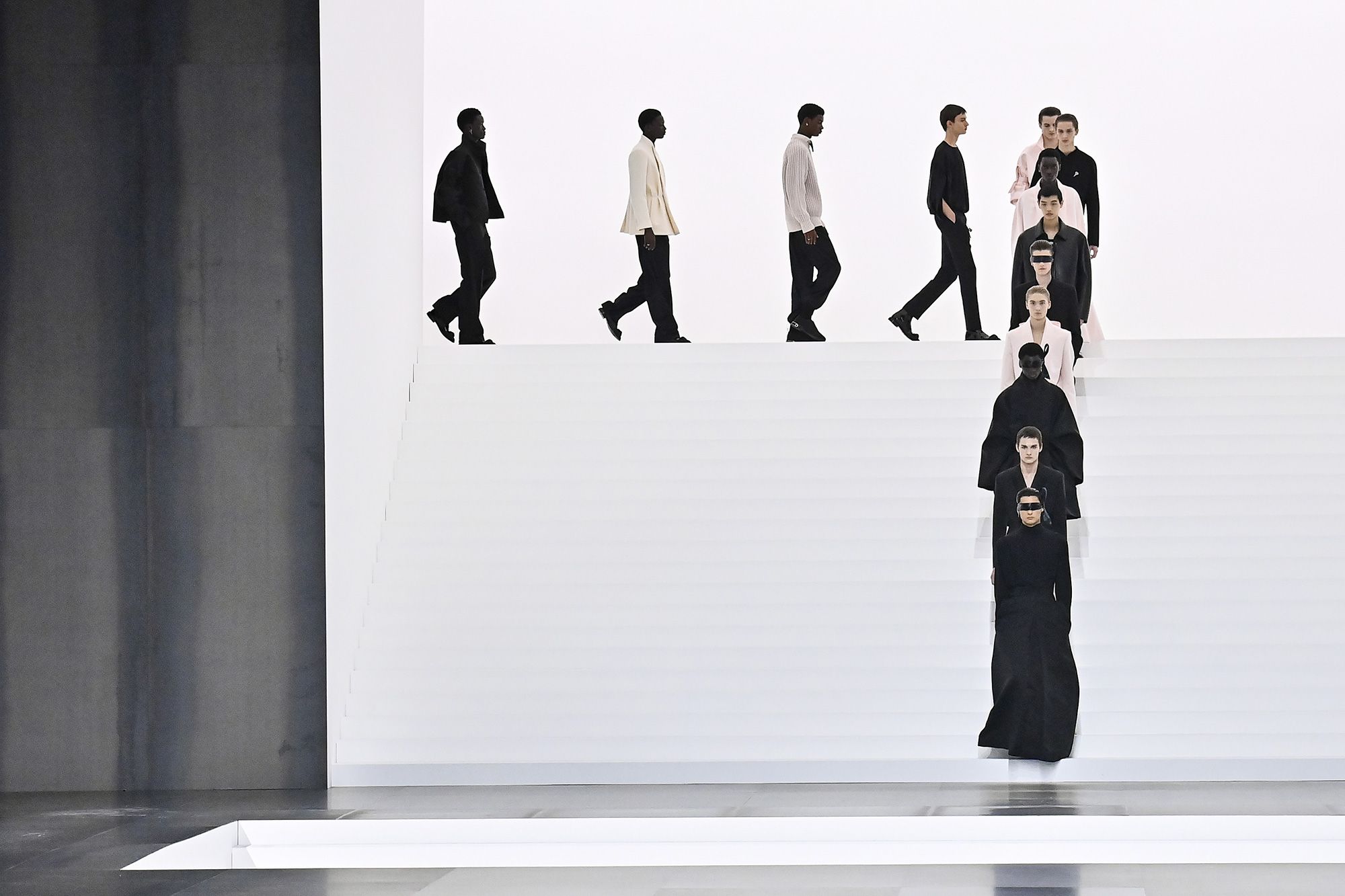 Models walk the runway during the Dior Homme ready-to-wear Fall-Winter 2025 show at Paris Fashion Week on January 24, 2025.