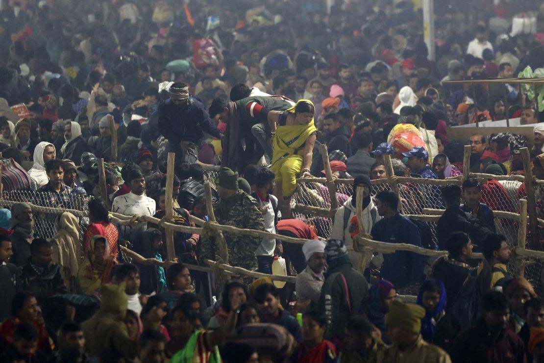 Devotees are seen at the site of crowd crush in Prayagraj on January 29, 2025.