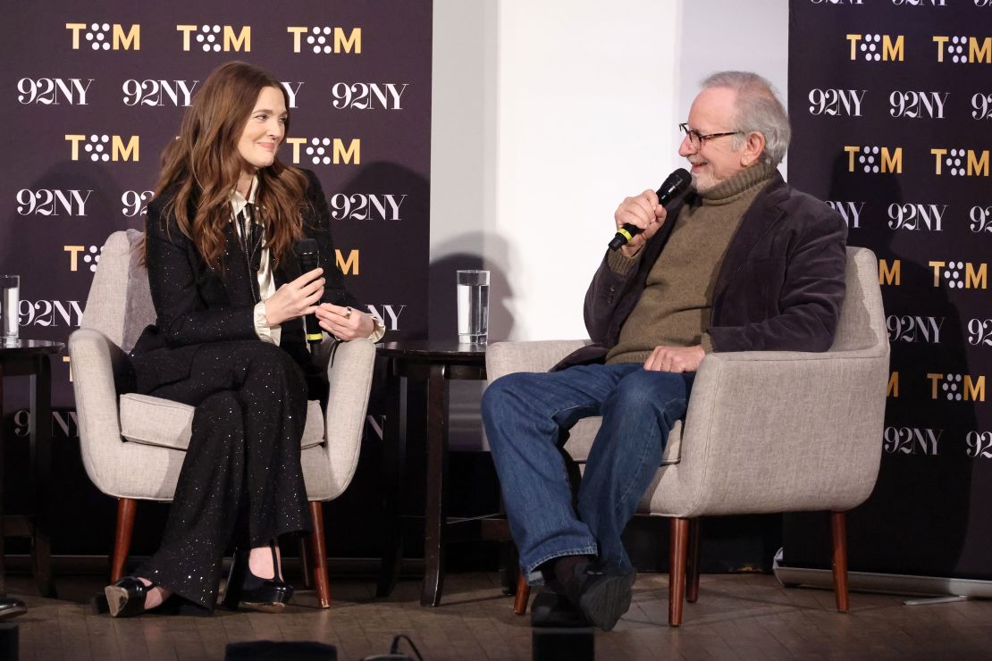 (From left) Drew Barrymore and Steven Spielberg at the TCM Classic Film Festival: New York Pop-Up x 92NY on January 25 in New York City.