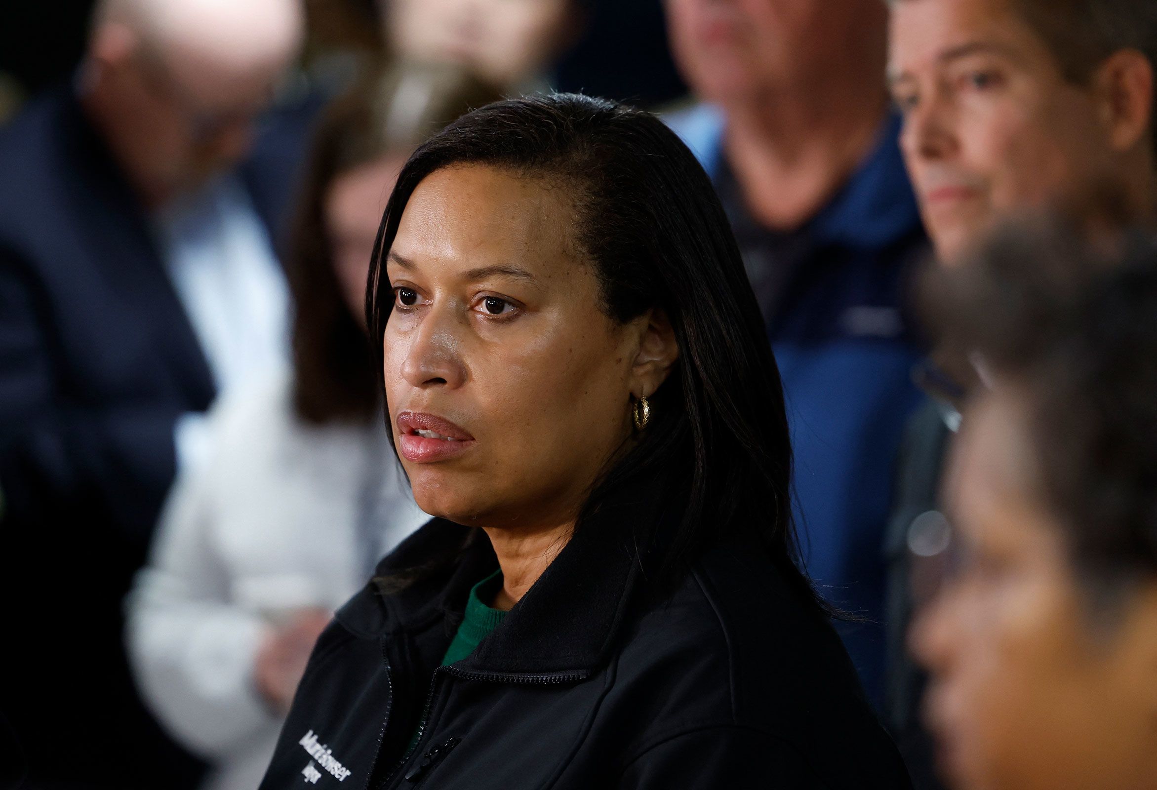 DC Mayor Muriel Bowser attends a media briefing at Reagan National Airport on Thursday.