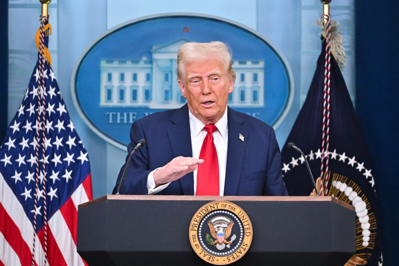 President Donald Trump speaks in the Brady Press Briefing Room at the White House on Thursday.