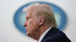 US President Donald Trump in the Brady Press Briefing Room at the White House on January 30, 2025, in Washington, DC.