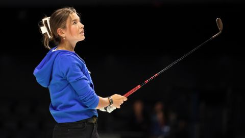 PALM BEACH GARDENS, FLORIDA - JANUARY 27: Kai Trump plays a shot before the TGL presented by SoFi match between the Jupiter Links Golf Club and Boston Common Golf at SoFi Center on January 27, 2025 in Palm Beach Gardens, Florida. (Photo by Megan Briggs/TGL/TGL via Getty Images)
