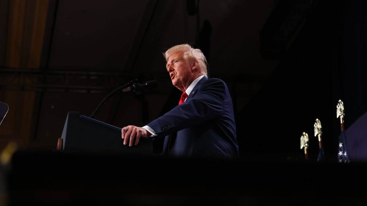 President Donald Trump addresses the 2025 Republican Issues Conference at the Trump National Doral Miami on January 27, 2025 in Doral, Florida.