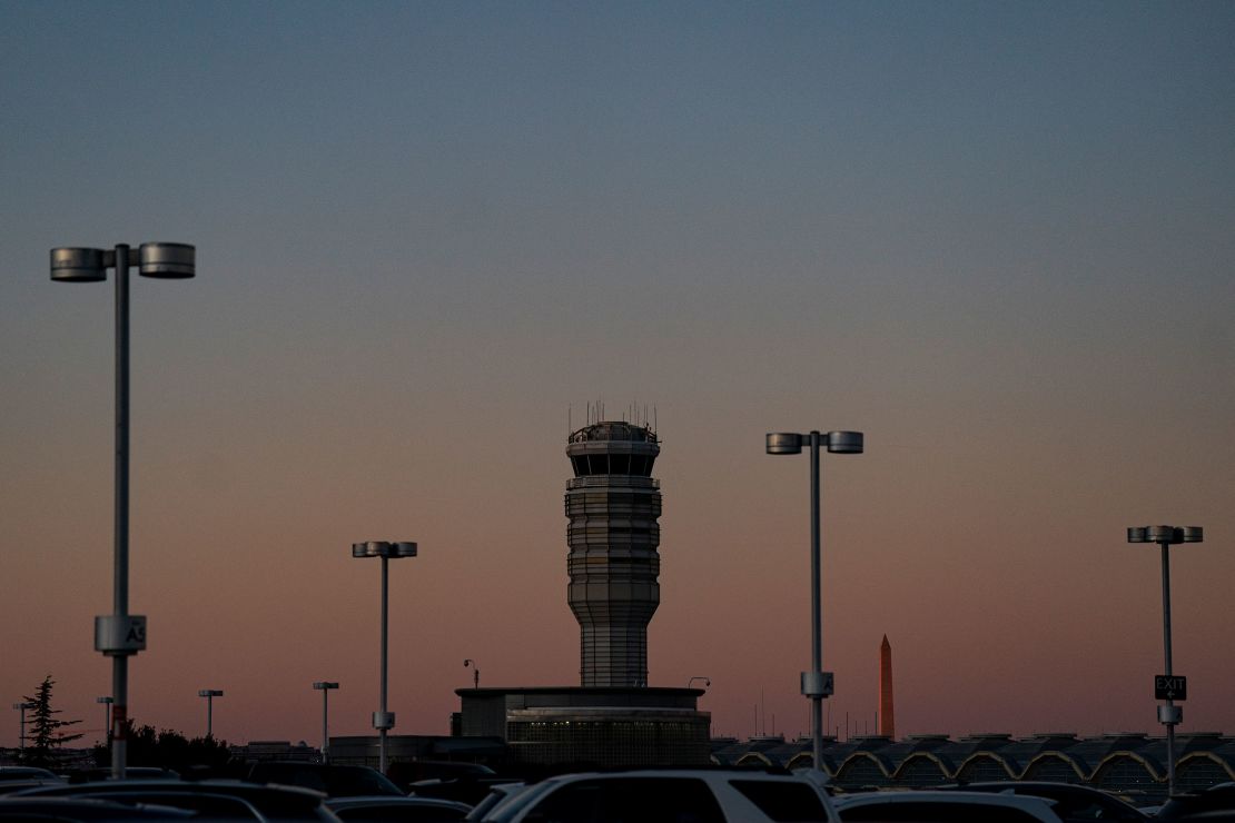 The control tower at Reagan National Airport monitors aircraft in Arlington, Virginia.