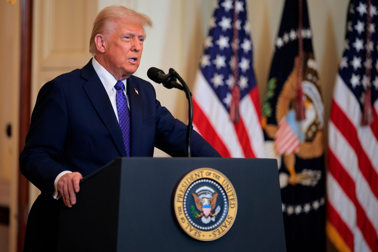 President Donald Trump delivers remarks at the White House  in Washington, DC on Wednesday.