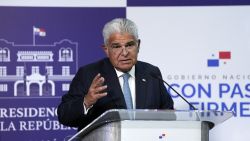 Panama's President Jose Raul Mulino speaks during a press conference after a meeting with US Secretary of State Marco Rubio (not in frame) at the presidential palace in Panama City on February 2, 2025. Mulino said he did not see a serious threat of US military force to seize the Panama Canal despite forceful comments by Secretary of State Marco Rubio in a meeting. (Photo by ARNULFO FRANCO / AFP) (Photo by ARNULFO FRANCO/AFP via Getty Images)          