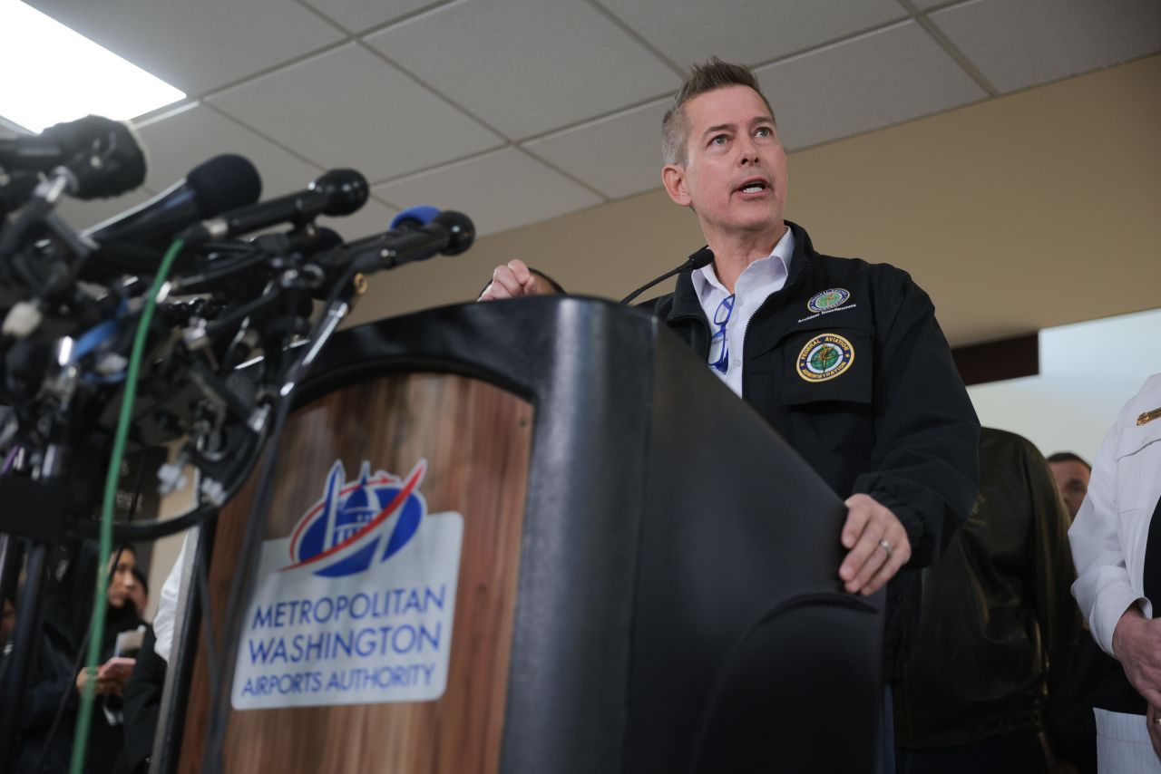 Secretary of Transportation Sean Duffy speaks during a press conference in Arlington, Virginia on Thursday.