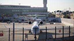 American Airlines regional jets park at the Reagan National Airport.