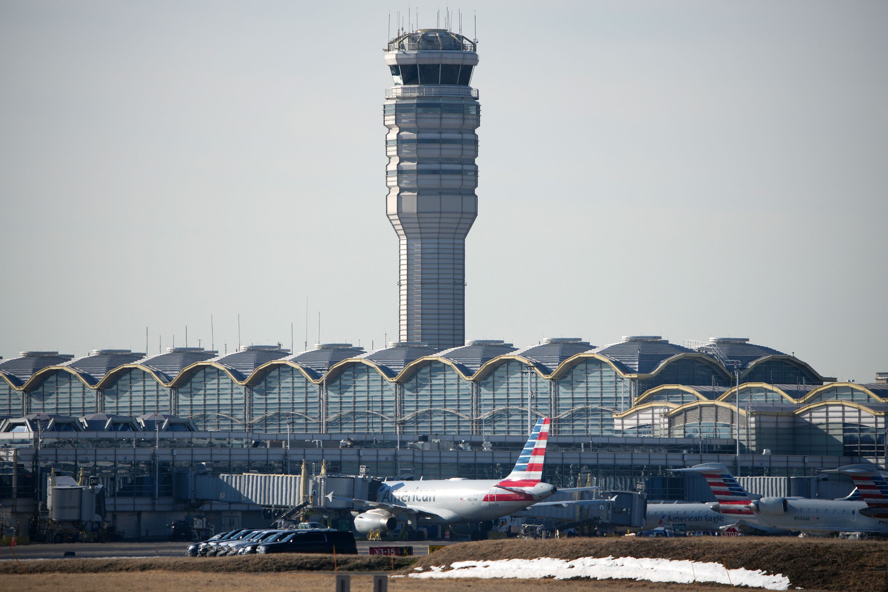 The control tower is seen at Reagan National Airport on Thursday.