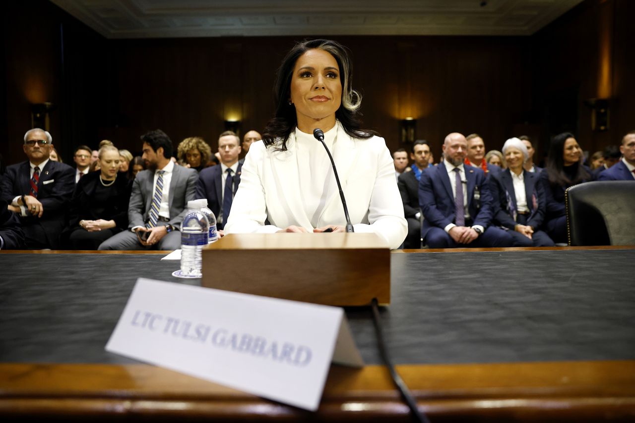 Tulsi Gabbard arrives to testify during her confirmation hearing before the Senate Intelligence Committee on January 30, in Washington, DC.