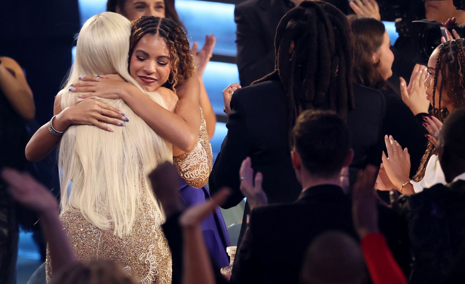 Beyoncé hugs her daughter after "Cowboy Carter" was announced as the album of the year winner.