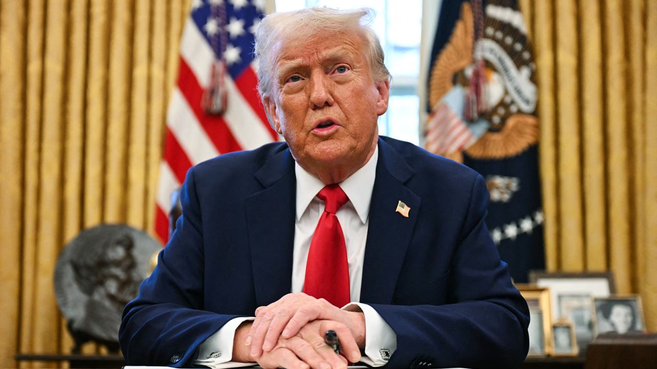 US President Donald Trump speaks to the press as he signs an executive order to create a US sovereign wealth fund, in the Oval Office of the White House on February 3, 2025, in Washington, DC.