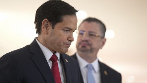 US Secretary of State Marco Rubio (L) and Costa Rica's President Rodrigo Chaves leave after a t news conference at the presidential palace in San Jose, Costa Rica on February 4, 2025. (Photo by Mark Schiefelbein / POOL / AFP) (Photo by MARK SCHIEFELBEIN/POOL/AFP via Getty Images)