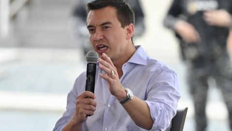 Ecuador's President and presidential candidate Daniel Noboa speaks during a housing event in Guayaquil, Ecuador on February 4, 2025. Ecuador will hold presidential election on February 9. (Photo by Marcos PIN / AFP) (Photo by MARCOS PIN/AFP via Getty Images)
