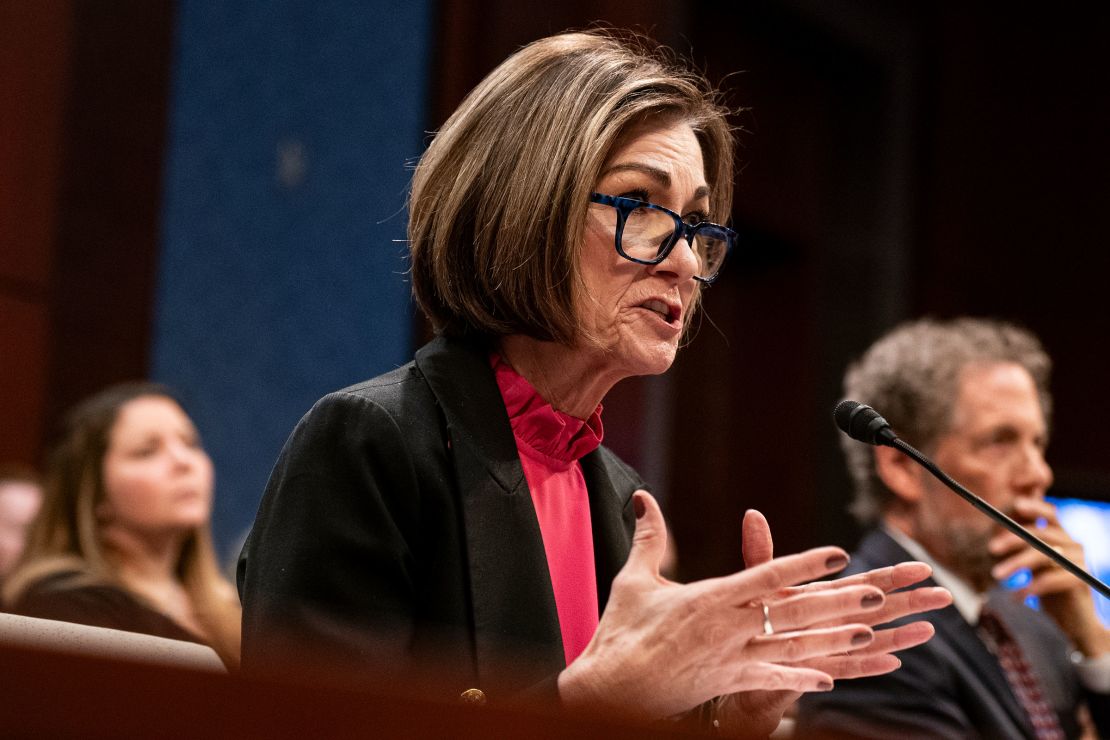 Iowa Gov. Kim Reynolds speaks during a House Oversight and Accountability Committee hearing on 