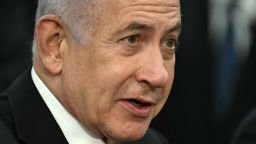 Israeli Prime Minister Benjamin Netanyahu speaks during a meeting with US Secretary of Defense Pete Hegseth (out of frame) at the Pentagon in Arlington, Virginia, on February 5, 2025. (Photo by Jim WATSON / AFP) (Photo by JIM WATSON/AFP via Getty Images)          