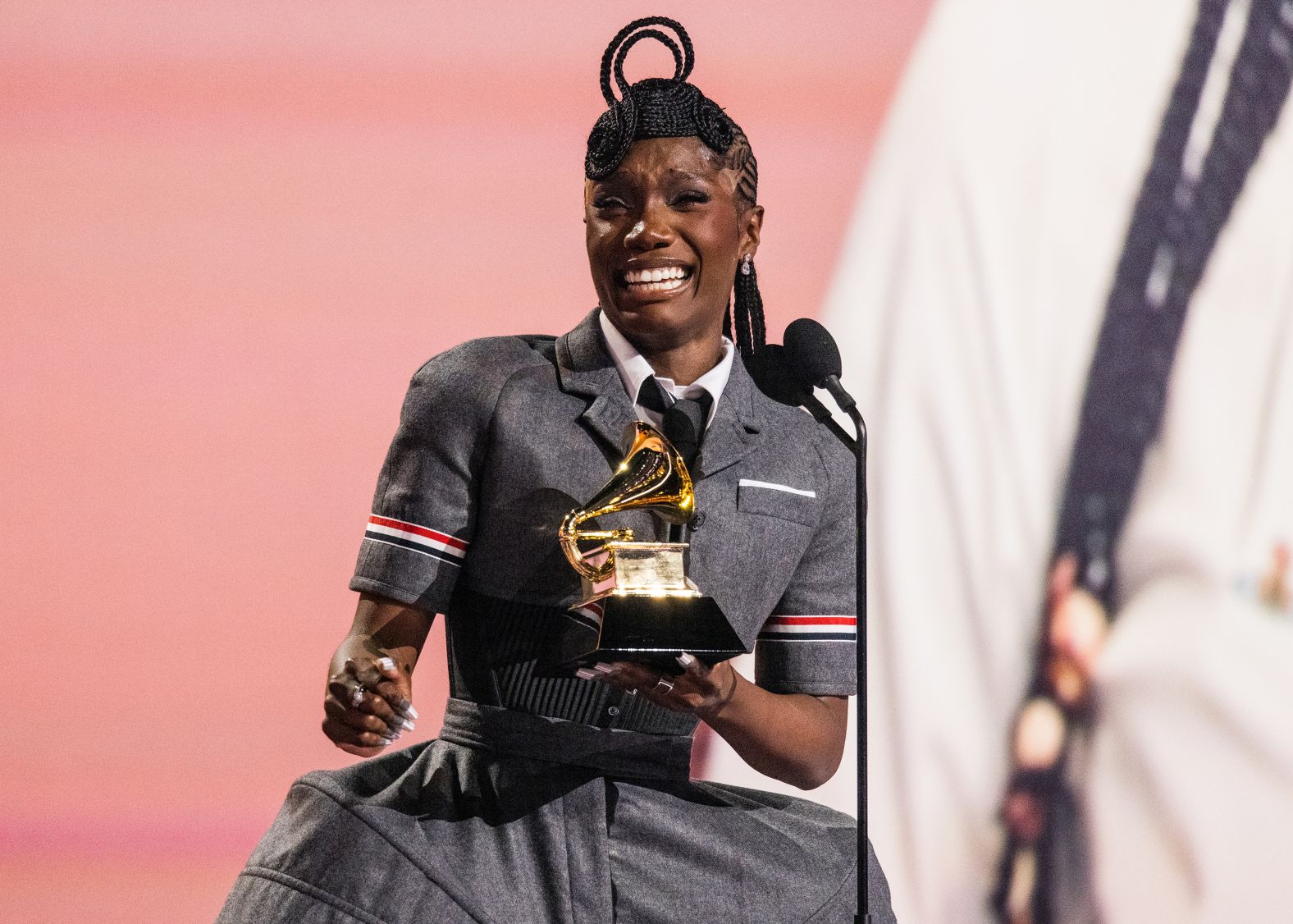 Doechii accepts the Grammy for best rap album (“Alligator Bites Never Heal”). She is only the third woman, after Lauryn Hill and Cardi B, to ever win in the category. During her <a href="index.php?page=&url=https%3A%2F%2Fwww.cnn.com%2Fentertainment%2Flive-news%2Fthe-grammys-award-show-02-2-25%23cm6od748g00153b6nv8sba29a">emotional acceptance speech</a>, she had some inspirational words for young Black girls who were watching. "Anything is possible,” she said. “Don’t allow anybody to project any stereotypes on you that tell you you can’t be here, that you’re too dark or that you’re not smart enough or that you’re too dramatic or you’re too loud. You are exactly who you need to be to be right where you are, and I am a testimony.”