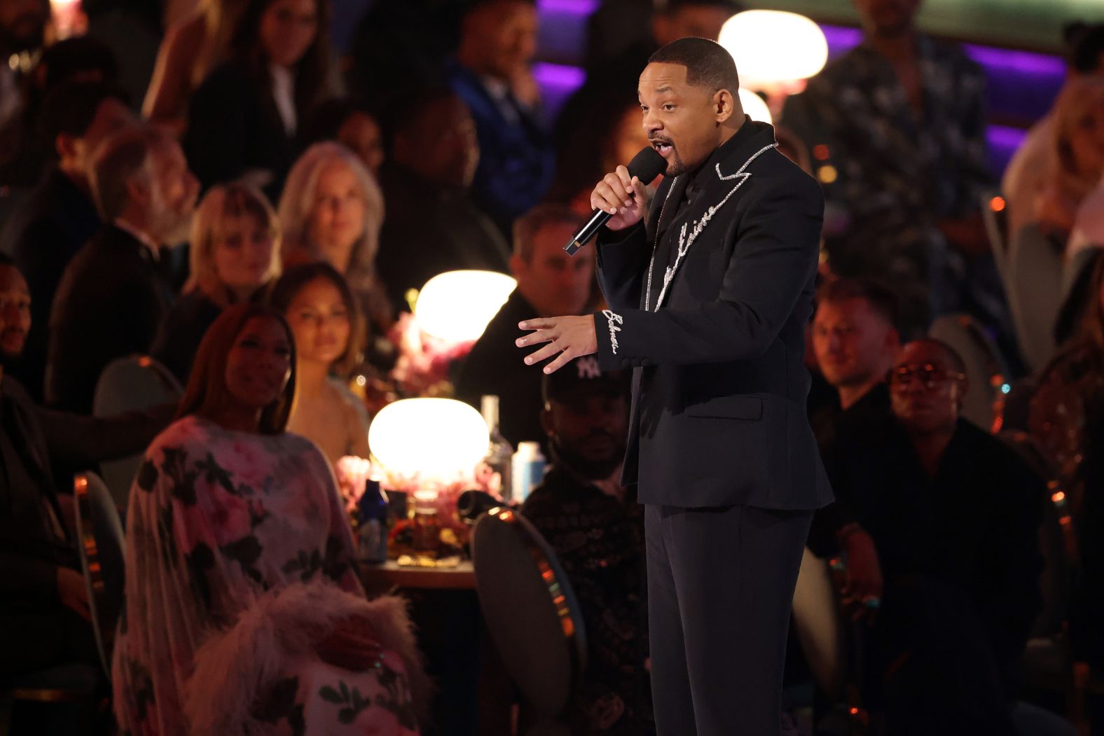 Will Smith introduces the Jones tribute. He said Jones was instrumental in getting "The Fresh Prince of Bel Air" on television and that he wouldn't be the star he is today without Jones. “In his 91 years, Q touched countless lives,” Smith said. “But I have to say, he changed my life forever.” This was Smith's first appearance on a major award show since his <a href="index.php?page=&url=https%3A%2F%2Fwww.cnn.com%2F2022%2F07%2F29%2Fentertainment%2Fwill-smith-chris-rock-oscars-slap%2Findex.html">infamous slap</a> at the 2022 Oscars.