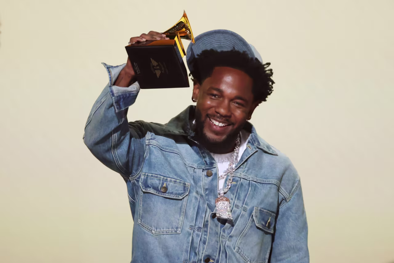 Kendrick Lamar accepts the record of the year award for "Not Like Us."