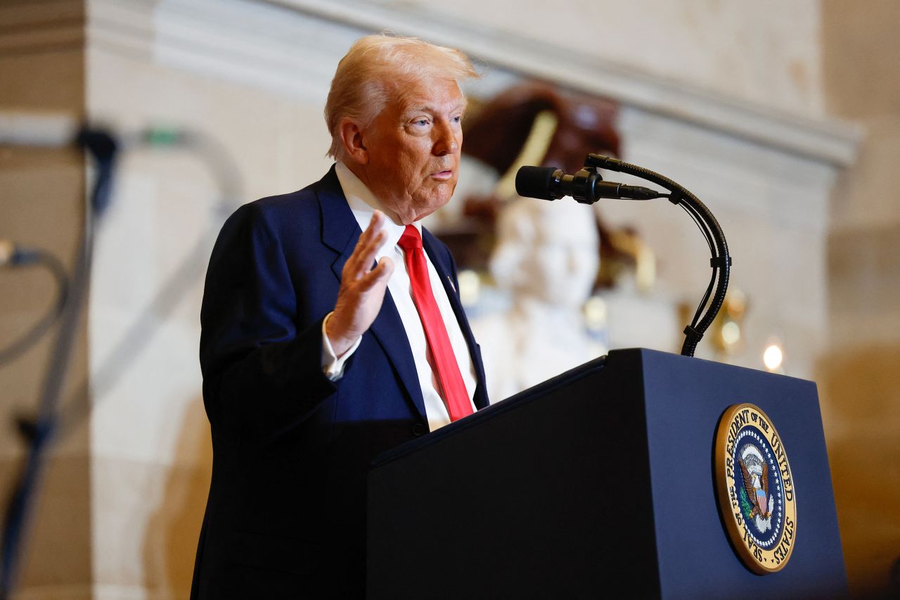 President Donald Trump speaks during the National Prayer Breakfast in Washington, DC, on February 6.