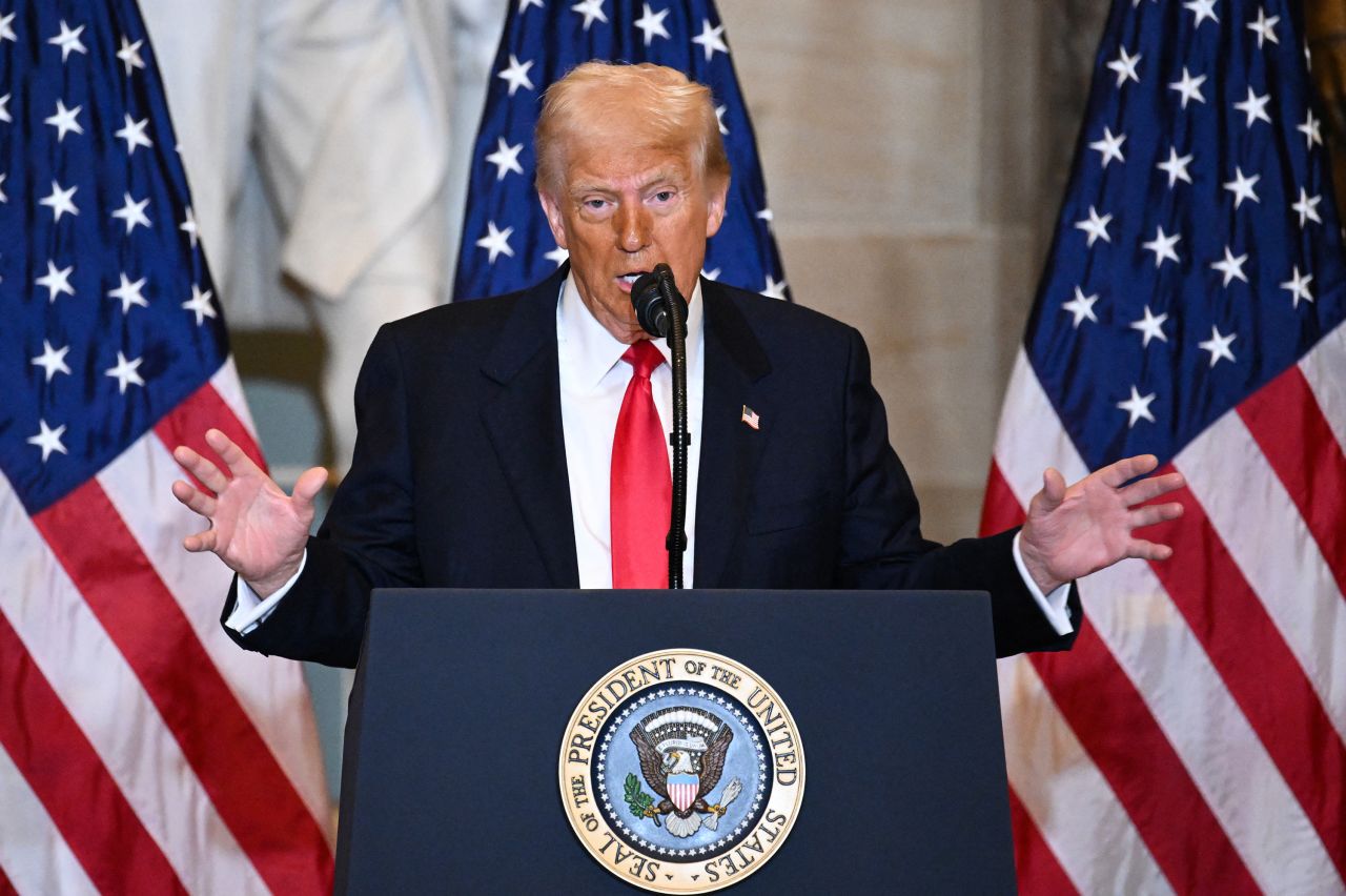 President Donald Trump speaks during the National Prayer Breakfast at the Capitol in Washington, DC on Thursday.